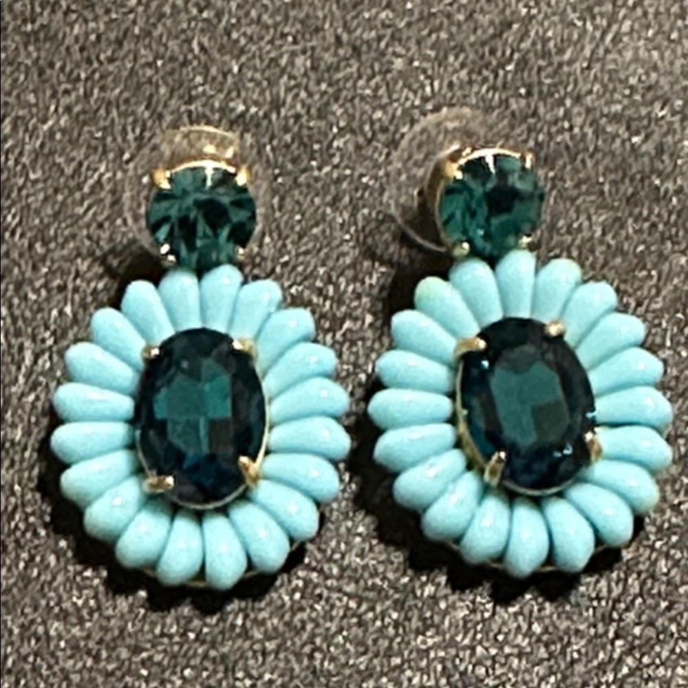 J Crew Blue Floral Rhinestone Drop Earrings - Picture 13 of 13